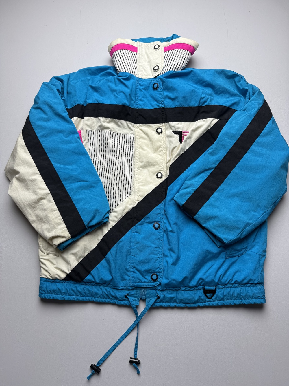Vintage Tyrolia Jacket Womens 8 M Blue White Pink Ski Geometric Colorblock 80s
